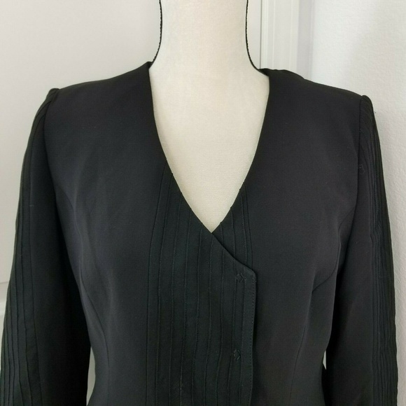 Armani Collezioni Black Silk Blazer Flared Hem Pleated Sleeves Sz 10 NWT - Picture 2 of 8